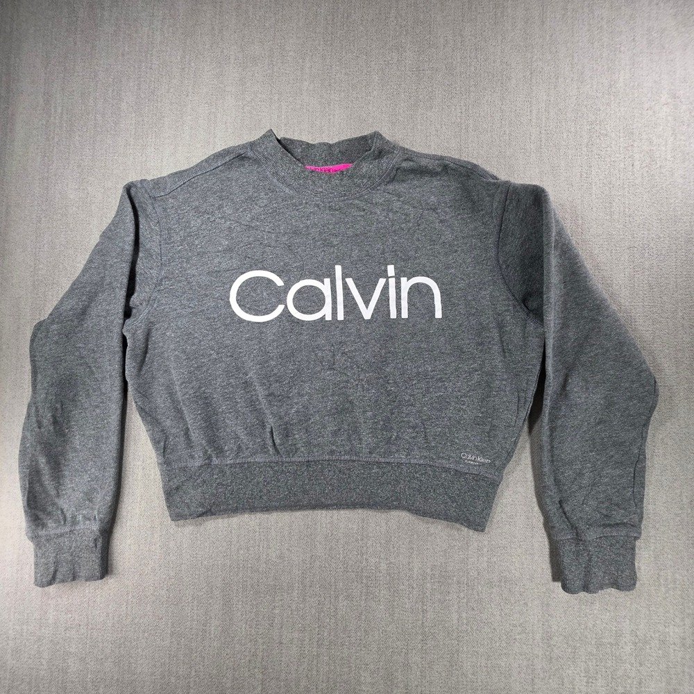 Calvin Klein Sweatshirt Women‎ S Gray Performance Cropped Logo Pullover Fleece